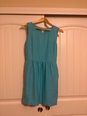 J. Crew Factory Sleeveless Ruched Dress Size 2 Turquoise Blue Side Zip Lined